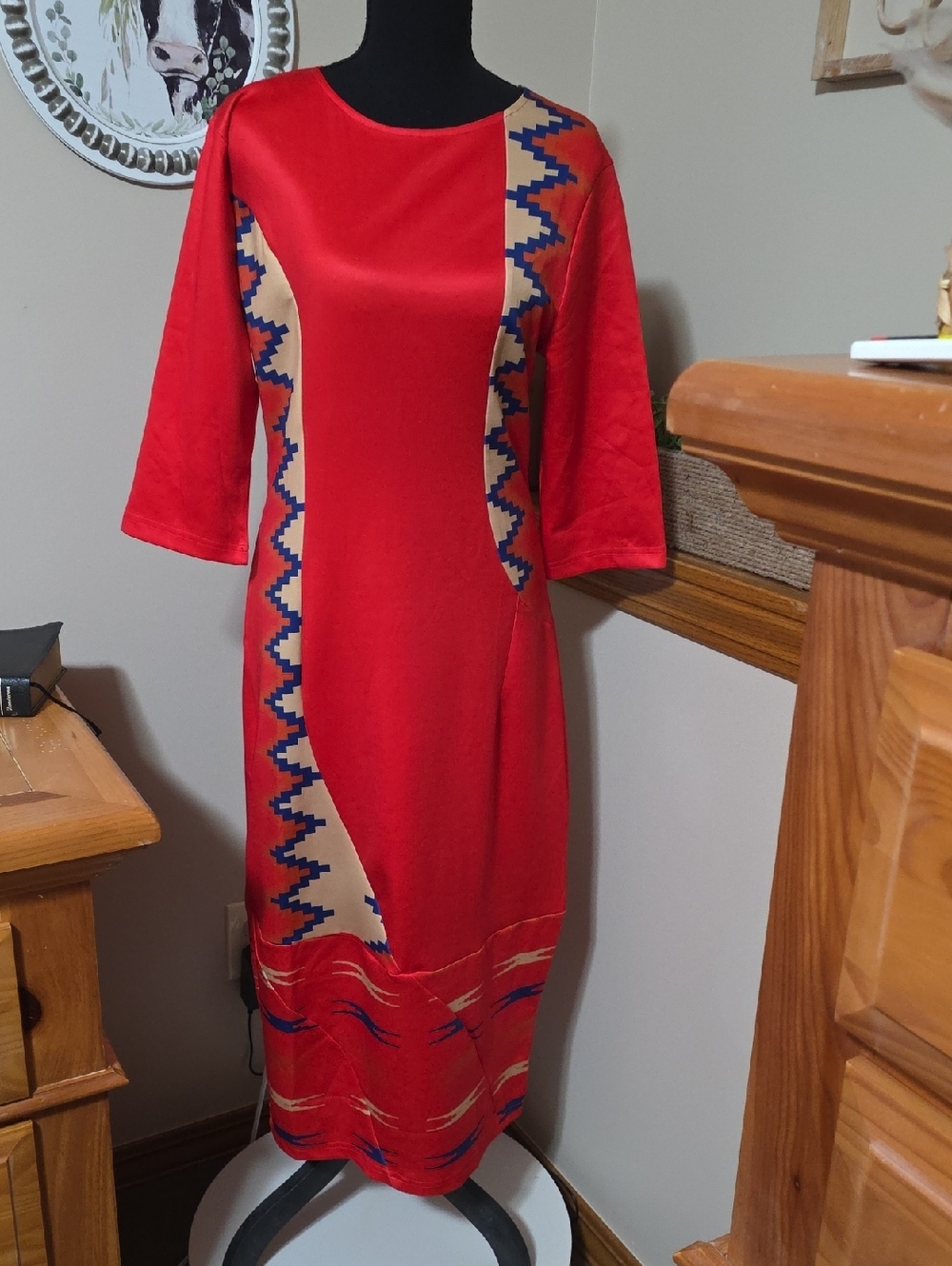 Red Patterned Midi Dress - Picture 1 of 11